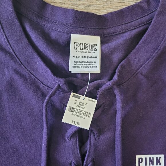 NWT PINK | Victoria's Secret Lace Up Tee Shirt | Sz. XS - Picture 5 of 6